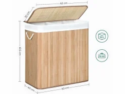 Online Cesta de lavandería de bambú con 3 compartimentos, tapa y asas, 150L - L60 x A61,5 cm Cesto De Ropa