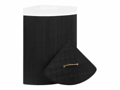 Cesta de lavandería de esquina de bambú negra de 60 l