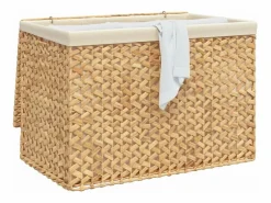 Outlet Cesta de lavandería plegable con 3 secciones de jacinto de agua 75x42,5x52 cm Cesto De Ropa