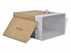 Discount Cesta de lavandería rectangular de bambú natural Marru00f3n