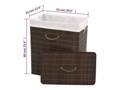 Cesta de lavandería rectangular de bambú marrón oscuro