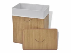 New Cesta de lavandería rectangular de bambú natural Marru00f3n