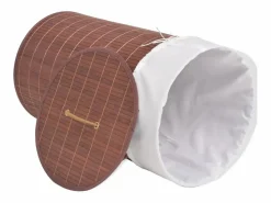 Cesta de lavandería redonda de bambú marrón