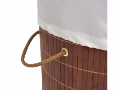 Cesta de lavandería redonda de bambú marrón