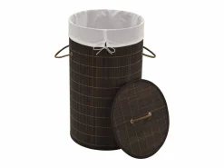Hot Cesta de lavandería redonda de bambú marrón oscuro Marru00f3n