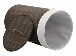 Hot Cesta de lavandería redonda de bambú marrón oscuro Marru00f3n