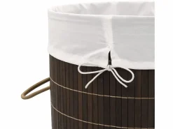 Hot Cesta de lavandería redonda de bambú marrón oscuro Marru00f3n