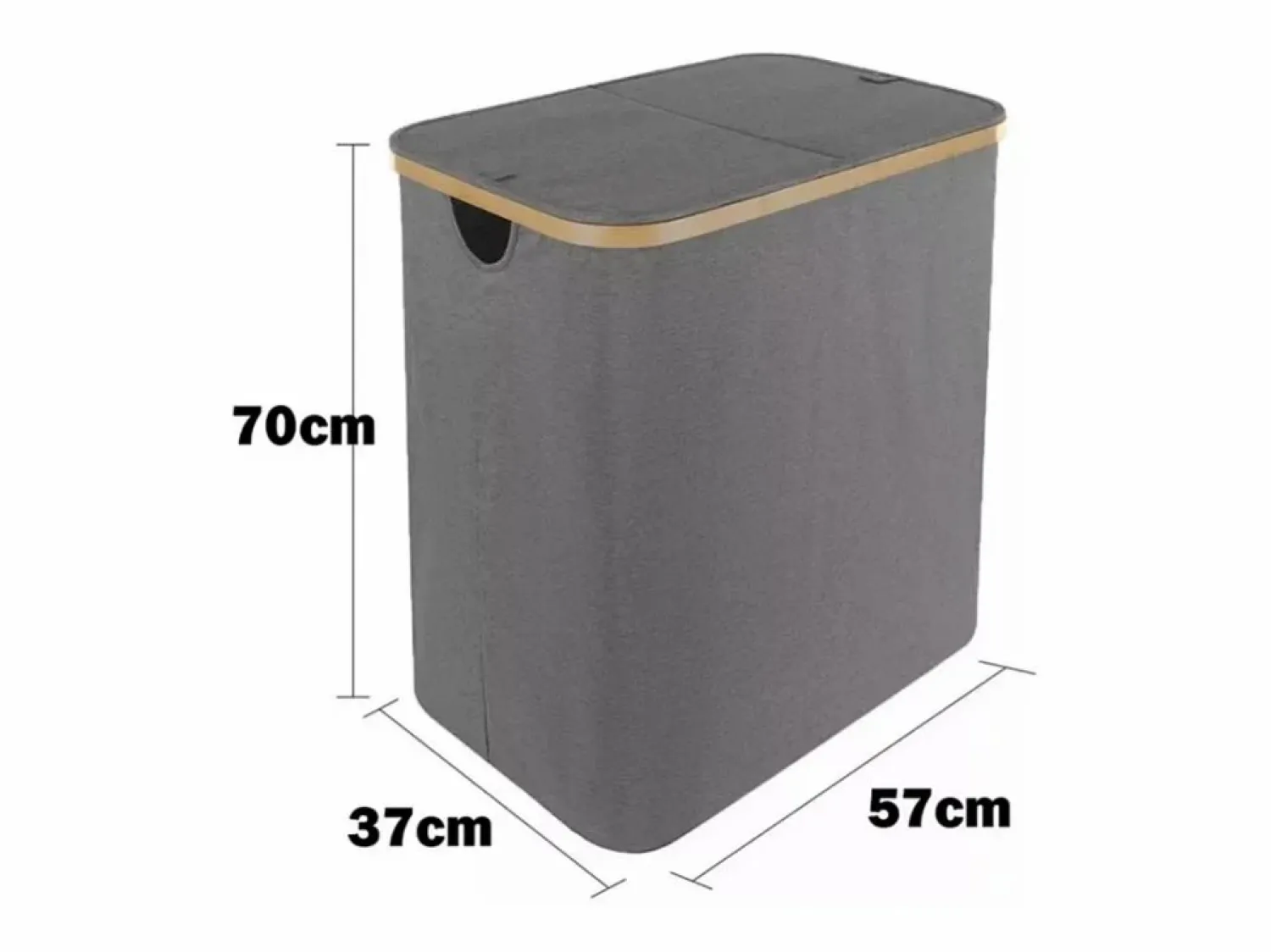 Hot DripeX Cesta de lino plegable 150L, en tela , con 2 cubiertas y 2 bolsas interiores desmontables, 57x37x70cm Gris