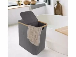 Hot DripeX Cesta de lino plegable 150L, ​​en tela , con 2 cubiertas y 2 bolsas interiores desmontables, 57x37x70cm Gris