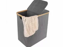 Hot DripeX Cesta de lino plegable 150L, en tela , con 2 cubiertas y 2 bolsas interiores desmontables, 57x37x70cm Gris