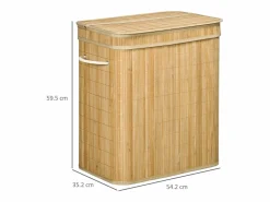 Best Cesta de ropa de bambú con tapa, 2 compartimentos, 90 l, con bolsa extraíble, color natural (54,2 x 35,2 x 59,5 cm) Marru00f3n