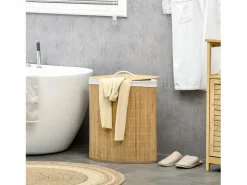 Clearance Cesta de ropa de bambú con tapa y bolsa extraíble, madera natural y blanco (38 x 38 x 57 cm) Marru00f3n