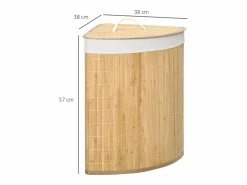 Clearance Cesta de ropa de bambú con tapa y bolsa extraíble, madera natural y blanco (38 x 38 x 57 cm) Marru00f3n