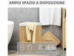 Clearance Cesta de ropa de bambú con tapa y bolsa extraíble, madera natural y blanco (38 x 38 x 57 cm) Marru00f3n