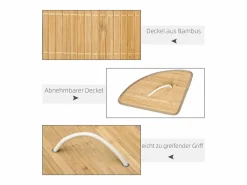 Clearance Cesta de ropa de bambú con tapa y bolsa extraíble, madera natural y blanco (38 x 38 x 57 cm) Marru00f3n