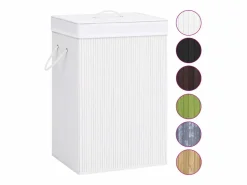 Clearance Cesta de ropa de una sola sección de bambú Blanco