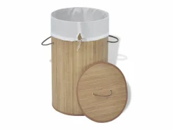 Clearance Cesta de ropa redonda de bambú natural Marru00f3n