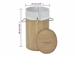 Clearance Cesta de ropa redonda de bambú natural Marru00f3n