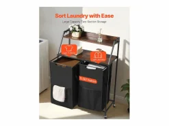 Discount Cesta de Ropa Sucia SucceBuy Clasificador de Ropa de 2 Niveles con Ruedas, Cesto para Ropa Sucia de 2 Compartimentos, Estructura Metálica, Tapa de Madera Negro