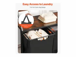 Discount Cesta de Ropa Sucia SucceBuy Clasificador de Ropa de 2 Niveles con Ruedas, Cesto para Ropa Sucia de 2 Compartimentos, Estructura Metálica, Tapa de Madera Negro