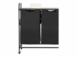 Discount Cesta de Ropa Sucia SucceBuy Clasificador de Ropa de 2 Niveles con Ruedas, Cesto para Ropa Sucia de 2 Compartimentos, Estructura Metálica, Tapa de Madera Negro