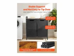 Best Cesta de Ropa Sucia SucceBuy Cesto para la Ropa Sucia de 2 Compartimentos, Organizador con Bolsas Extraíbles de Tela, Estructura Metálica y Tapa de Madera Cesto De Ropa