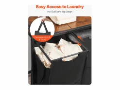 Best Cesta de Ropa Sucia SucceBuy Cesto para la Ropa Sucia de 2 Compartimentos, Organizador con Bolsas Extraíbles de Tela, Estructura Metálica y Tapa de Madera Cesto De Ropa
