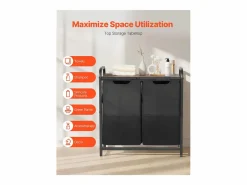 Best Cesta de Ropa Sucia SucceBuy Cesto para la Ropa Sucia de 2 Compartimentos, Organizador con Bolsas Extraíbles de Tela, Estructura Metálica y Tapa de Madera Cesto De Ropa