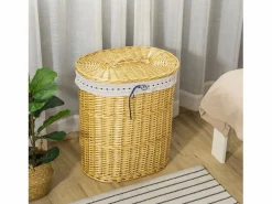 Cesta para la colada con tapa, mimbre natural, 100 l de capacidad, ideal para dormitorio y baño (51 x 38 x 57 cm)