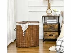 Cesta para la colada de 100 l con tapa y asas, clasificador de ropa con 2 bolsas, bambú, marrón (62,5 x 37 x 60,5 cm) Cesto De Ropa