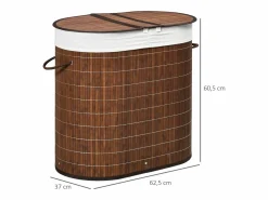 Cesta para la colada de 100 l con tapa y asas, clasificador de ropa con 2 bolsas, bambú, marrón (62,5 x 37 x 60,5 cm) Cesto De Ropa