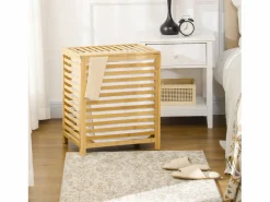 Cesta para la colada de 55 l con bolsa extraíble, bambú, natural (50 x 36 x 60 cm)