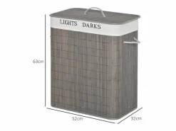 Cesta para la colada de 100 l con 2 compartimentos, bambú, (52 x 32 x 63 cm)