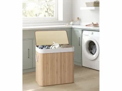 Outlet Cesta para la colada de bambú natural Valora de 3 compartimentos y 150 l con tapa Color natural claro