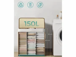 Outlet Cesta para la colada de bambú natural Valora de 3 compartimentos y 150 l con tapa Color natural claro