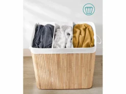 Outlet Cesta para la colada de bambú natural Valora de 3 compartimentos y 150 l con tapa Color natural claro