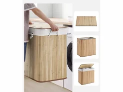 Outlet Cesta para la colada de bambú natural Valora de 3 compartimentos y 150 l con tapa Color natural claro