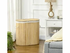 Discount Cesta para la ropa con tapa, 2 compartimentos extraíbles, bambú natural, organizada y ventilada (62,5 x 37 x 60,5 cm) Cesto De Ropa