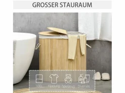 Discount Cesta para la ropa con tapa, 2 compartimentos extraíbles, bambú natural, organizada y ventilada (62,5 x 37 x 60,5 cm) Cesto De Ropa