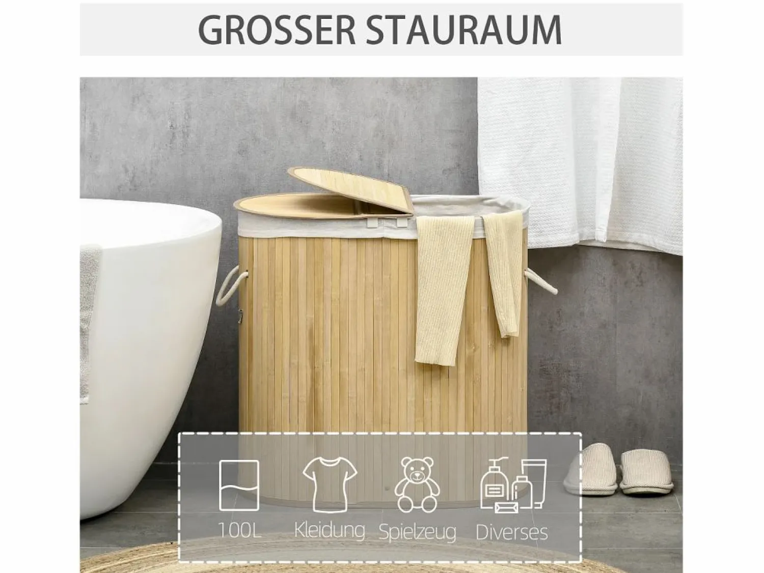 Discount Cesta para la ropa con tapa, 2 compartimentos extraíbles, bambú natural, organizada y ventilada (62,5 x 37 x 60,5 cm) Cesto De Ropa