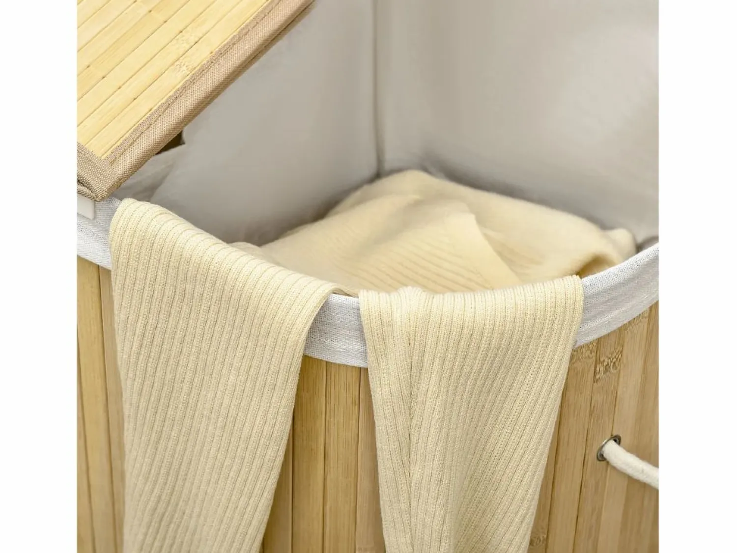 Discount Cesta para la ropa con tapa, 2 compartimentos extraíbles, bambú natural, organizada y ventilada (62,5 x 37 x 60,5 cm) Cesto De Ropa