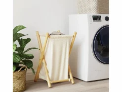 Clearance Cesta para la ropa sucia de bambú color blanco crema 41,5x36x63,5 cm Marru00f3n