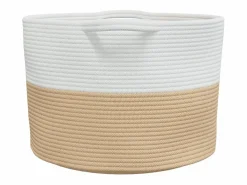 Cesta para ropa beige y blanca Ø55x36 cm algodón