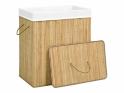 Cesta para ropa con 2 secciones de bambú 100 L