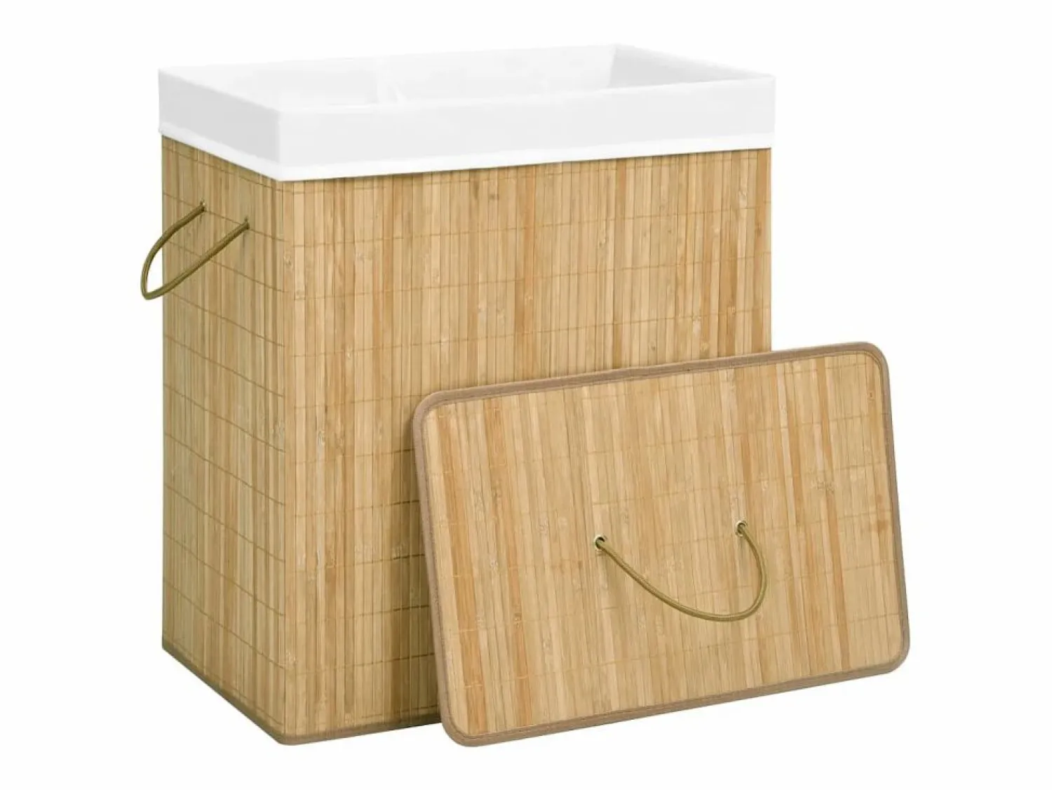 Cesta para ropa con 2 secciones de bambú 100 L