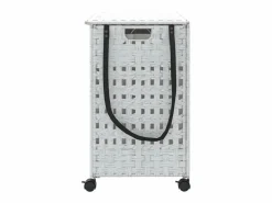 Cesta para ropa con ruedas blanca 66x35x60 cm resina tejida
