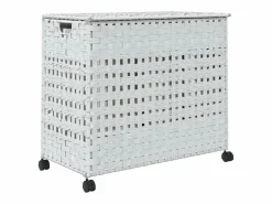Cesta para ropa con ruedas blanca 66x35x60 cm resina tejida