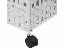 Cesta para ropa con ruedas blanca 66x35x60 cm resina tejida