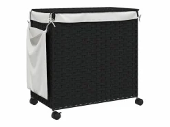 Discount Cesta para ropa con ruedas negra 60x35x60,5 cm resina tejida Negro