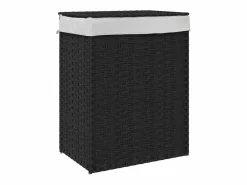 Hot Cesta para ropa con tapa negra 46x33x60 cm resina tejida Negro